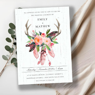 BOHO WOOD BLUSH ANTLER DREAM CATCHER FLORA WEDDING INVITATION