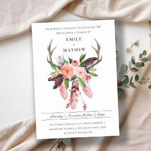 BOHO WOOD BLUSH ANTLER DREAM CATCHER FLORA WEDDING INVITATION