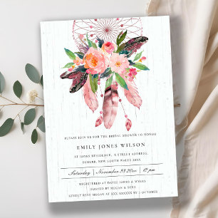 BOHO WOOD BLUSH DREAM CATCHER FLORAL BRIDAL SHOWER INVITATION