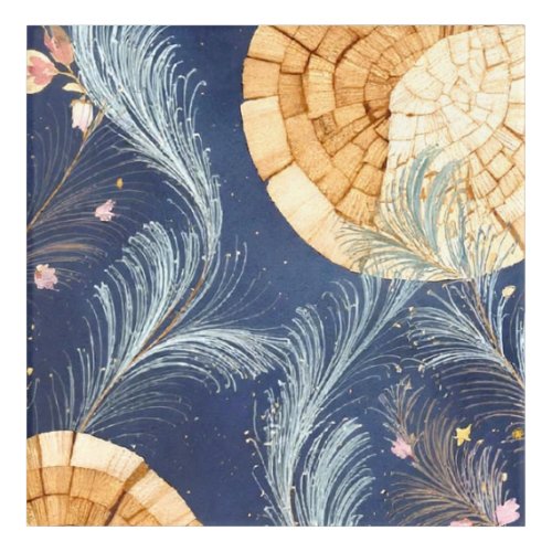 Boho Wood Grain Fan and Navy Feather Botanical Acrylic Print