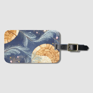 Boho Wood Grain Fan and Navy Feather Botanical  Luggage Tag