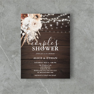 Boho Wood Pampa Grass Flower Couples Shower Invitation Postcard