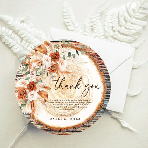 Boho Wood Slice Thank You – Rustic Floral Photo Card