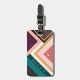 Boho Woodgrain Modern Retro Geometric Abstraction Luggage Tag