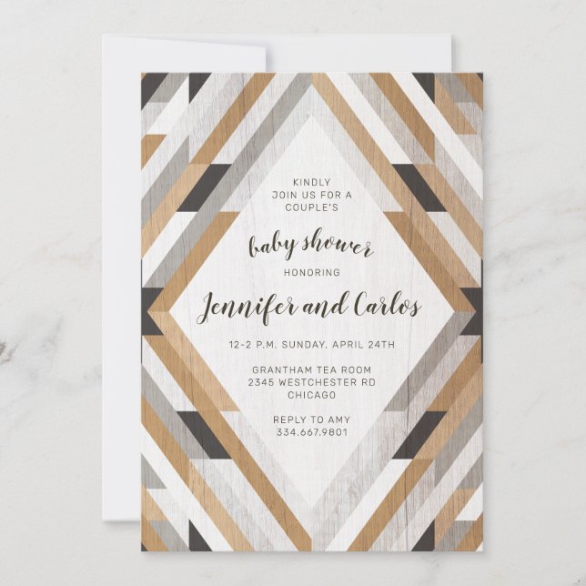 Boho Woodgrain Neutral Baby Shower Invitation (Front)