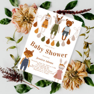 Boho Woodland Animal Gender Neutral Baby Shower Invitation