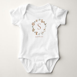 Boho Woodland Animal Wreath Personalized Baby Name Bodysuit