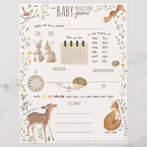 Boho Woodland Animals Baby Predictions Guess Game