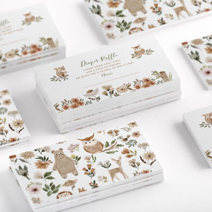 Boho Woodland Animals Baby Shower Diaper Raffle Business Card
