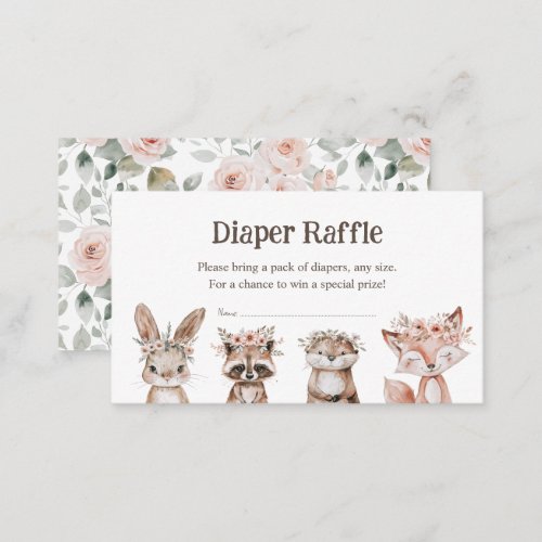 Boho Woodland Animals Baby Shower Diaper Raffle Enclosure Card