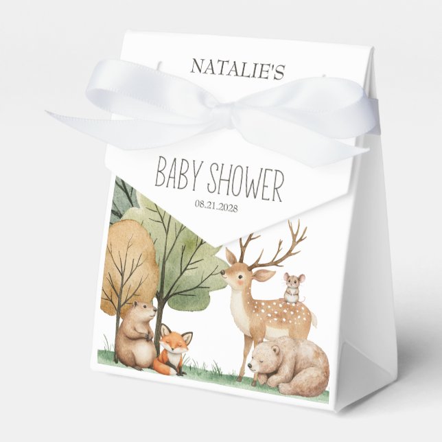 Boho Woodland Animals Baby Shower Favor Boxes (Front Side)