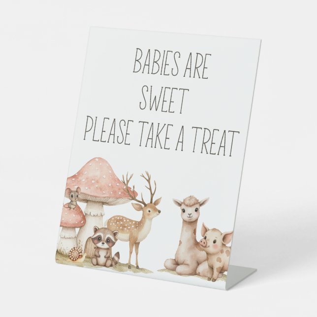 Boho Woodland Animals Baby Shower Favor Pedestal Sign (Front)
