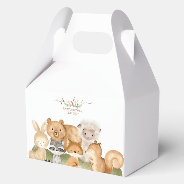 Boho Woodland animals Baby Shower Floral Script Favor Boxes