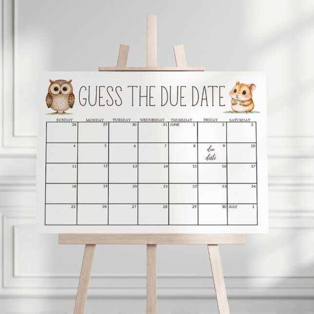 Boho Woodland Animals Baby Shower Guess Due Date Foam Board (Creator Uploaded)