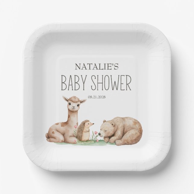 Boho Woodland Animals Baby Shower Paper Plates (Front)