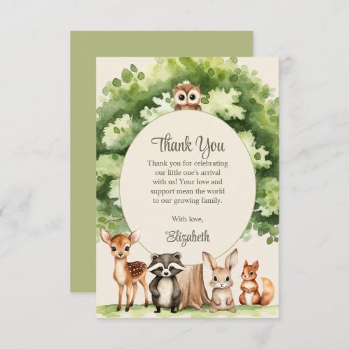 Boho Woodland Animals Baby Shower Thank You Card