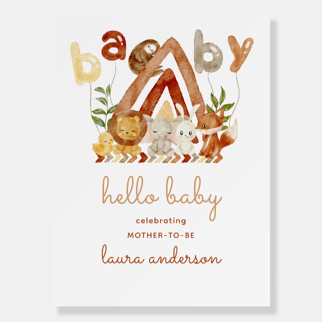 Boho Woodland Animals Baby Shower Welcome Foam Board (Front)