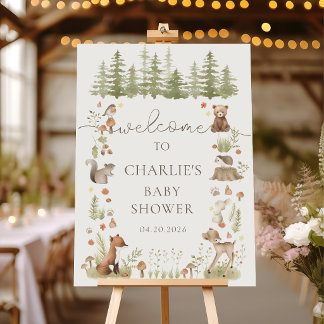 Boho Woodland Animals Baby Shower Welcome Sign