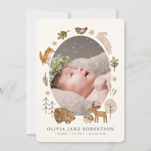 Boho Woodland Animals Birth Announcement