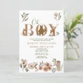 Boho Woodland Animals Brown Oh Boy Baby Shower Invitation (Standing Front)
