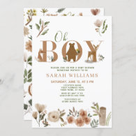 Boho Woodland Animals Brown Oh Boy Baby Shower Invitation