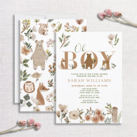 Boho Woodland Animals Brown Oh Boy Baby Shower Invitation