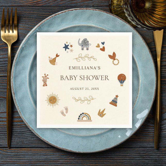 Boho Woodland Animals Cute Baby Shower Party Napkins (Boho Woodland Animals Cute Baby Shower Party Napkins)