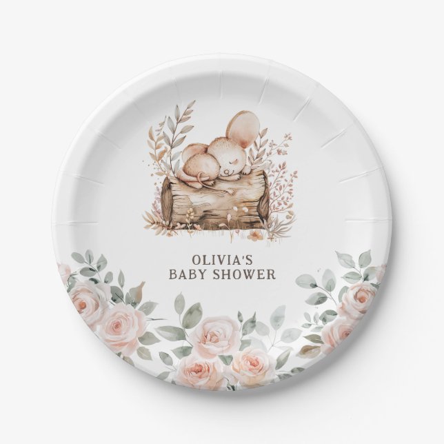 Boho Woodland Animals & Floral Baby Shower Paper Plates (Front)