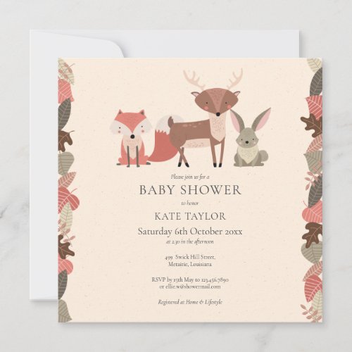 Boho Woodland Animals Forest Baby Shower Invitation