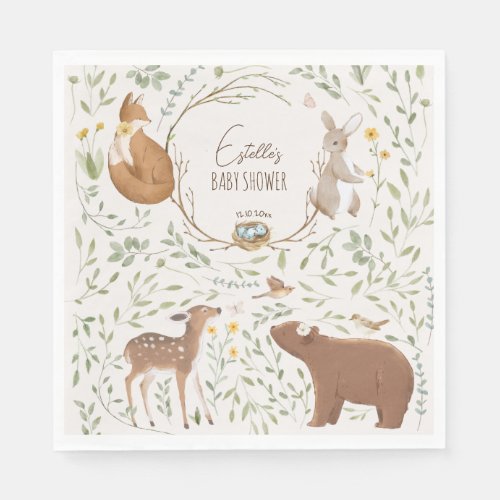 Boho Woodland Animals Forest Friends Baby Shower Napkins