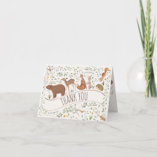 Boho Woodland Animals Forest Friends Baby Shower Thank You Card