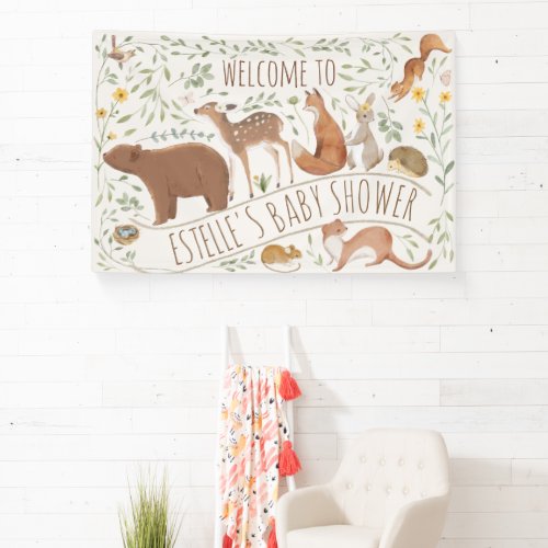 Boho Woodland Animals Forest Friends Baby Welcome  Banner