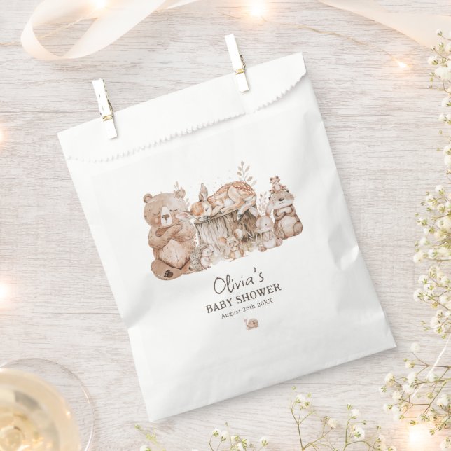 Boho Woodland Animals Gender Neutral Baby Shower Favor Bag (Clipped)