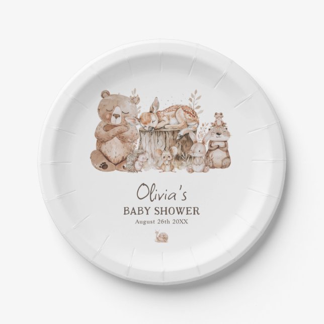 Boho Woodland Animals Gender Neutral Baby Shower Paper Plates (Front)