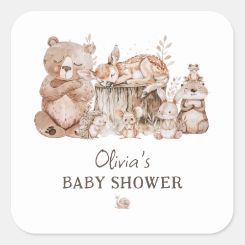 Boho Woodland Animals Gender Neutral Baby Shower Square Sticker