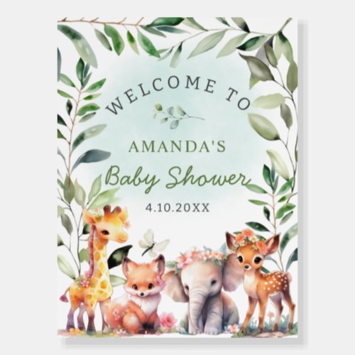 Boho Woodland Animals Greenery Baby Shower Welcome Foam Board