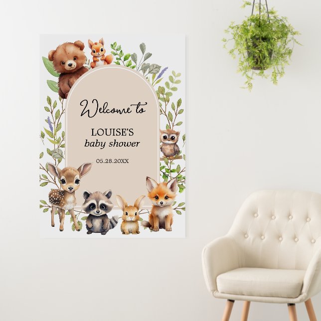Boho Woodland Animals Greenery Baby Shower Welcome Foam Board (In Situ (Wall))