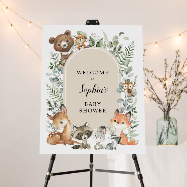 Boho Woodland Animals Greenery Baby Shower Welcome Foam Board (In Situ (Stand))