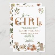 Boho Woodland Animals It's a Girl Baby Shower Invitation