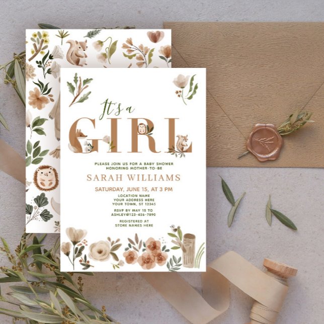 Boho Woodland Animals It's a Girl Baby Shower Invitation (Creator Uploaded)