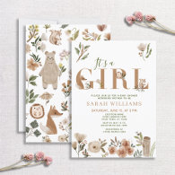 Boho Woodland Animals It's a Girl Baby Shower Invitation