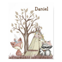 Boho Woodland Animals Nursery Poster