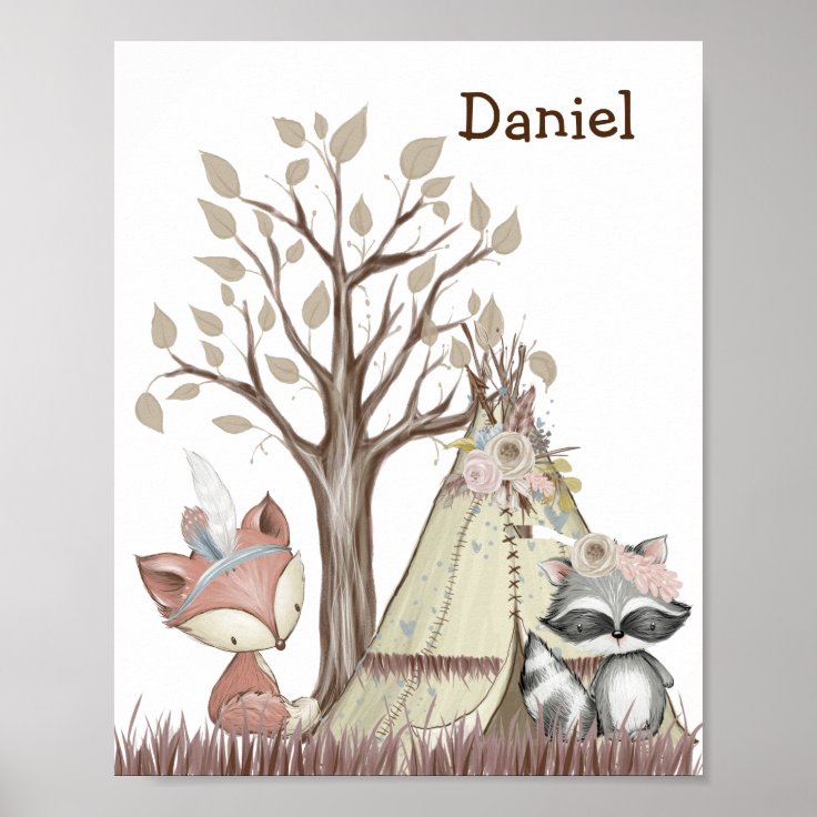 Boho Woodland Animals Nursery Poster Zazzle