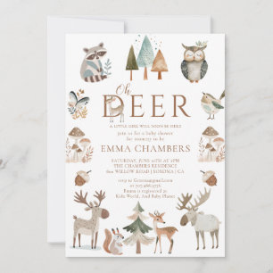 Boho Woodland Animals Oh Deer Girl Baby Shower Invitation