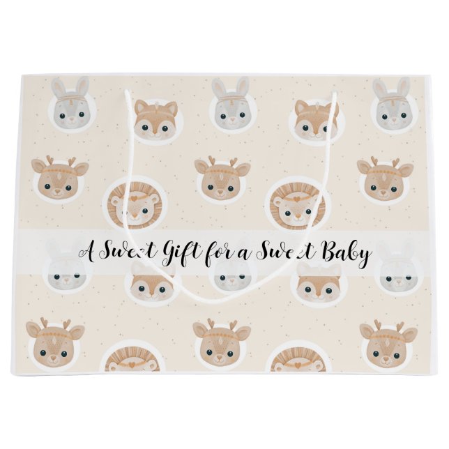 Boho Woodland Animals Pattern Baby Shower Gift Bag (Front)