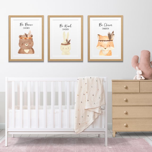 Boho Woodland Animals Personalized Baby Nursery  Wall Art Sets (Creator Uploaded)