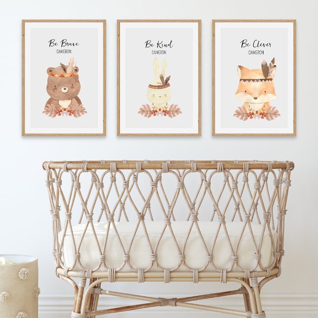 Boho Woodland Animals Personalized Baby Nursery  Wall Art Sets (Creator Uploaded)