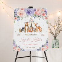 Boho Woodland Animals Pink Purple Floral Welcome   Foam Board