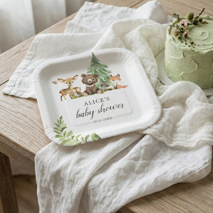 Boho Woodland Animals Rustic Baby Shower Paper Plates