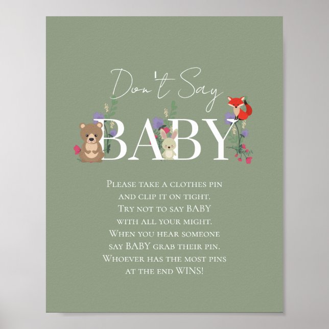 Boho Woodland Animals Sage Green Baby Shower Poster (Front)